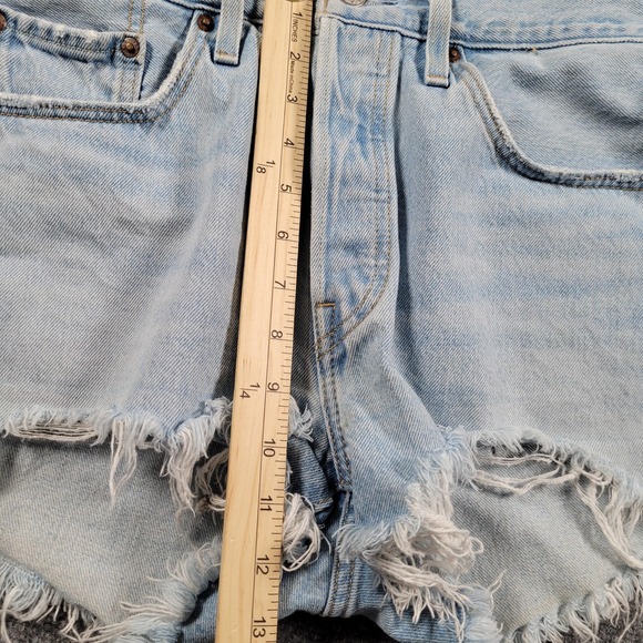 Levis 501 Cut Off Shorts Womens 28 Premium Distressed Denim High Rise Button Fly - Picture 6 of 9